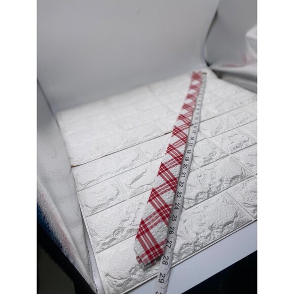 Skinny Tie Madness Men's Plaid Tie Red & White Cotton SKM2117 - Picture 5 of 11